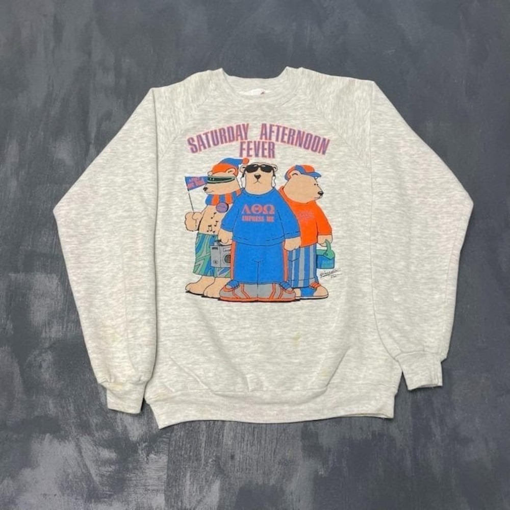Vintage Bear Graphic Pullover Sweatshirt Men Large Grey 1980s Jerzees